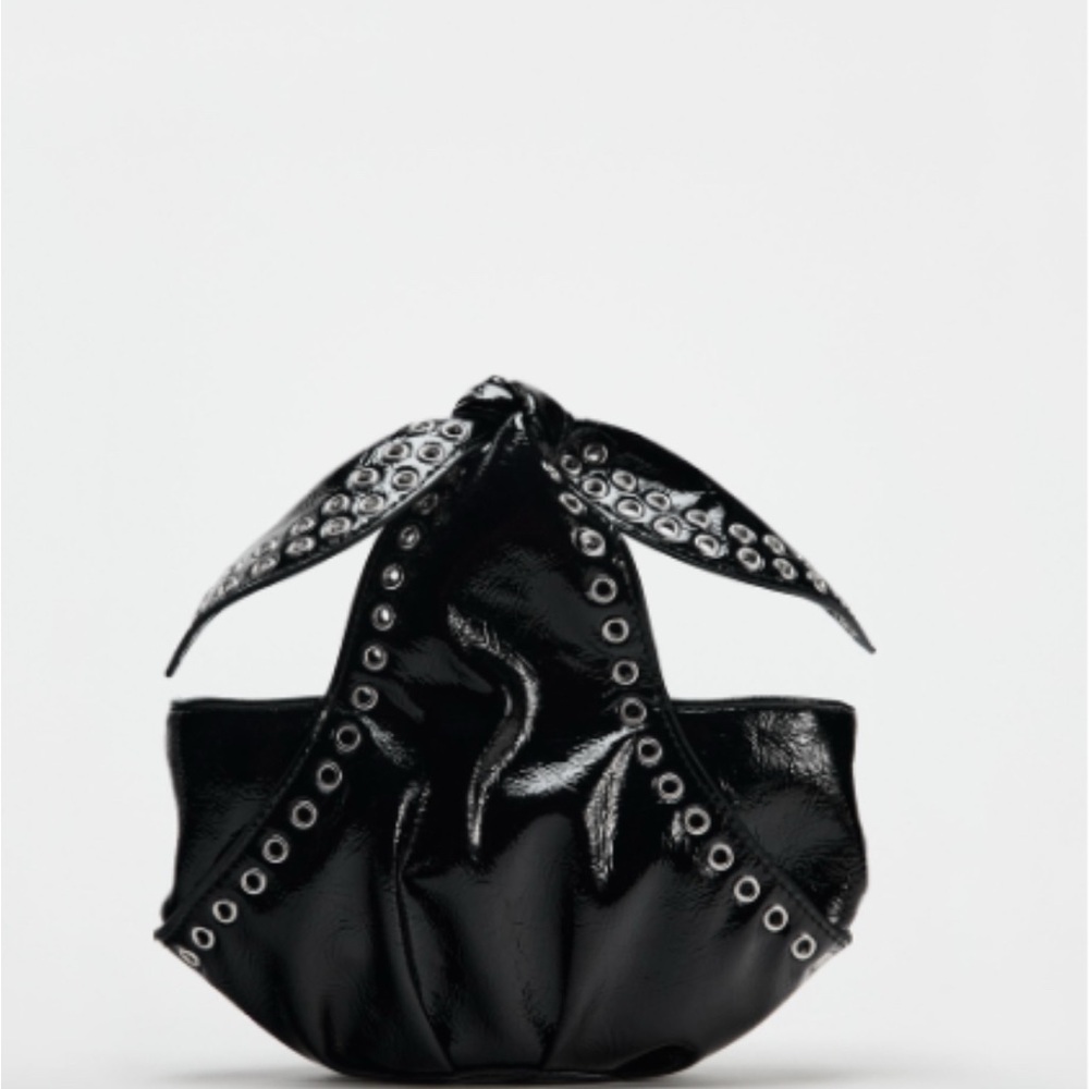 Zara Black Patent Studded Shoulder Bag